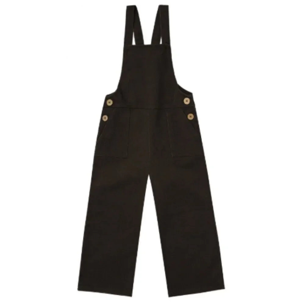 NWT Rylee + Cru Girls Vintage Black Wide Leg Overall Jumpsuit Size 12-14Y